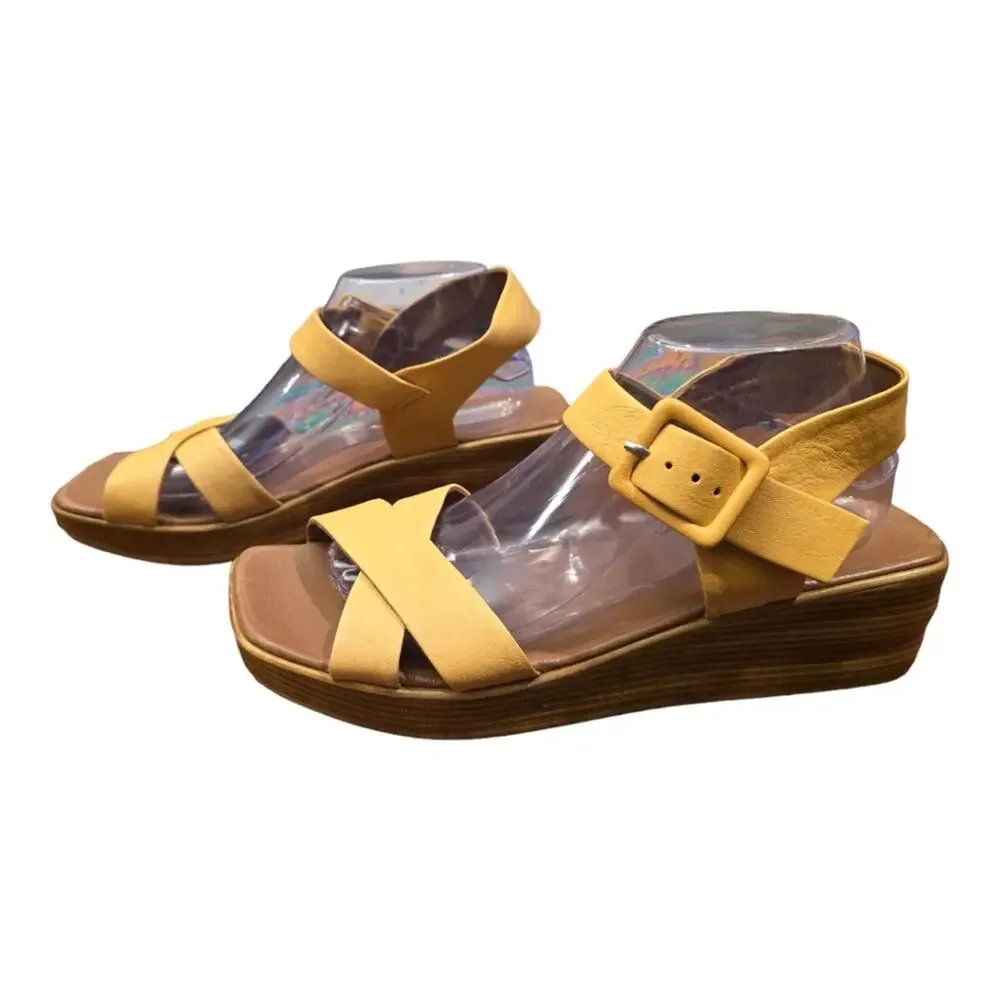 Bueno Sunshine Yellow Boho Criss Cross Leather‎ Sandals Size 42 US 11